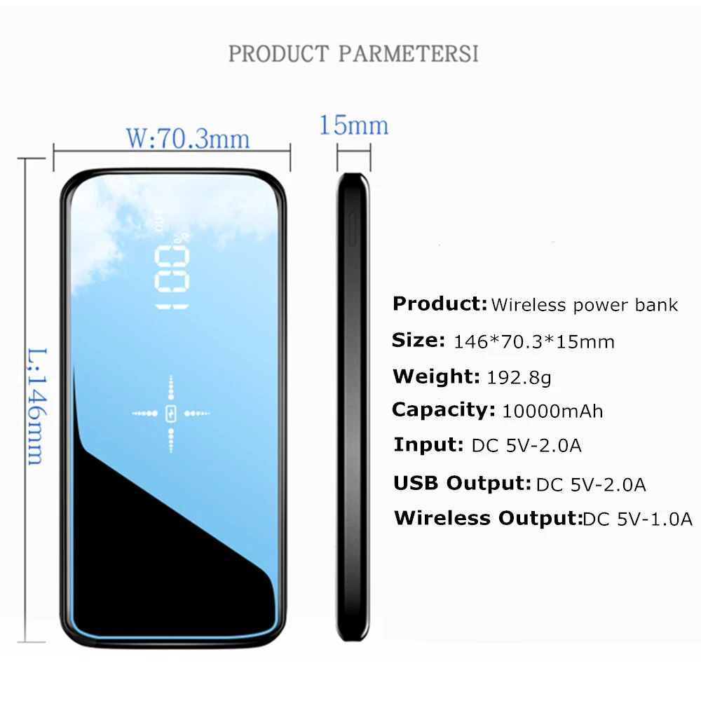 NTSPACE 10000 мАч Qi Беспроводное зарядное устройство Power Bank для iPhone Samsung с двумя usb