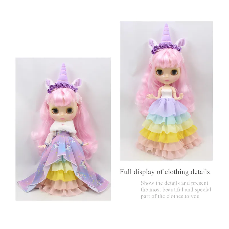 Fortune Days 1/6 Blyth кукольная одежда с изображением единорога платье с накидкой и лентой для волос милая одежда принцессы подарок для девочки ледяная игрушка BJD