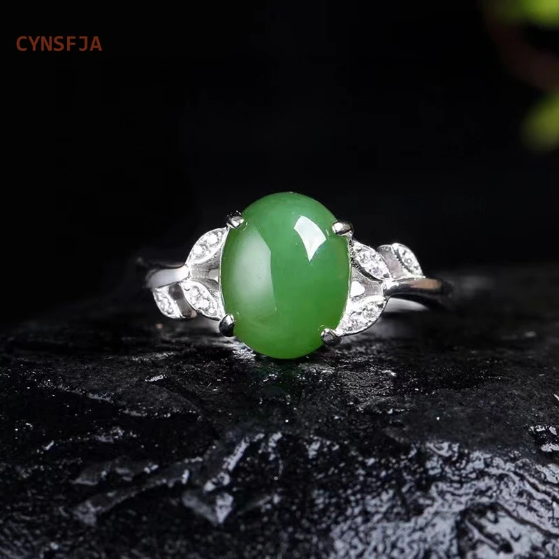 

CYNSFJA Новинка реальные редких сертифицированные натуральные сорта хотанской (Hetian) яшмы, Для женщин кольца 925 Серебряный удачи амулет нефрит з...