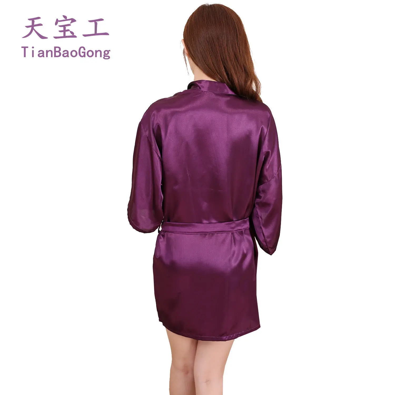 Women's Nightgown Imitation Silk Tint Kimono Noble Solid Color Thin Cardigan Robe Summer Sexy Short Bathrobe