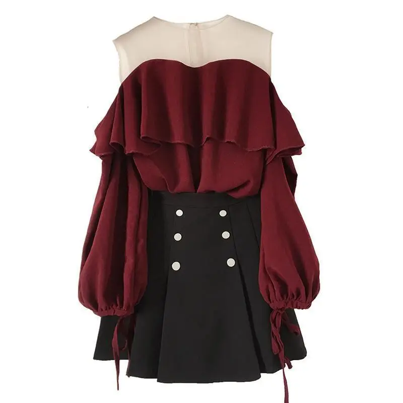 Женский комплект из 2 предметов шифоновая сетчатая рубашка с открытыми плечами в