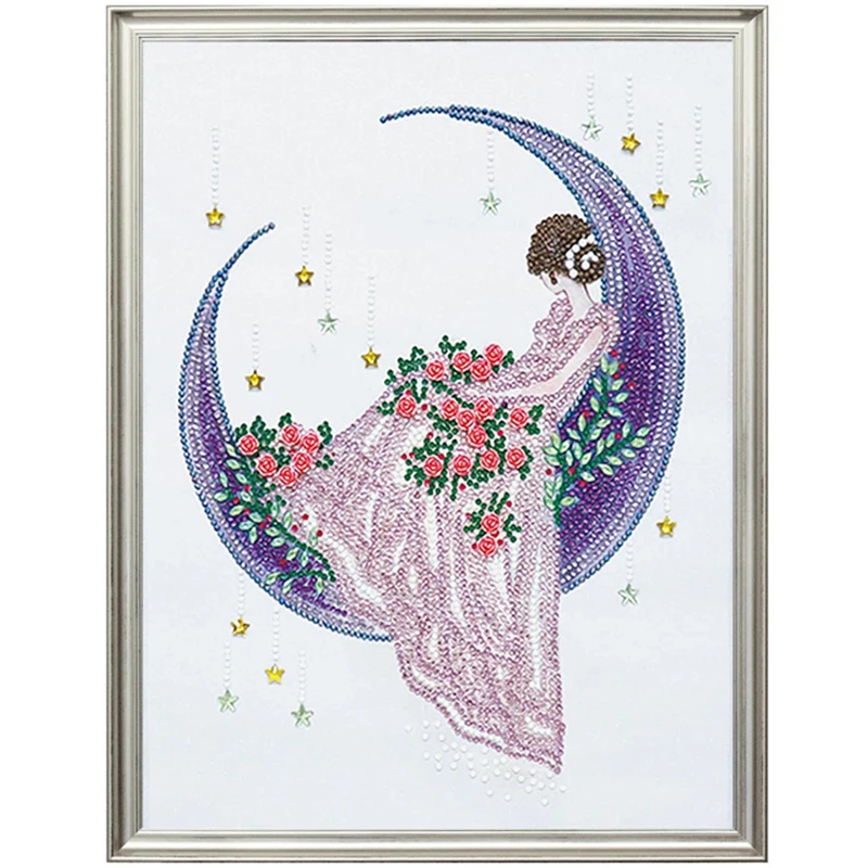

Girl Design 5D Diamond Embroidery Inset Crystal Mosaic Art Painting Girl Moon Rose Romantic Gift Handmade Art Home Decor