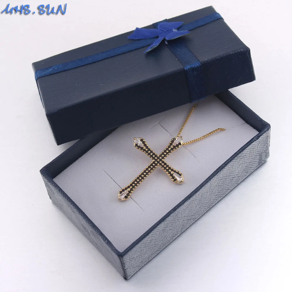 Ожерелье с кулоном "MHS.SUN Cute Zircon Cross", украшенным модным цепочкой, инкрустированным AAA CZ, в трендовом стиле, для женщин и девушек, 1 шт.