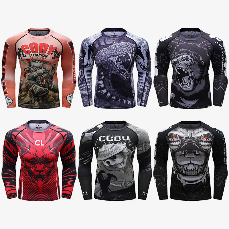 Bjj Gi Rashguard Jiu Jusit майка MMA Мужские дышащие рубашки с длинным рукавом Муай Тай одежда