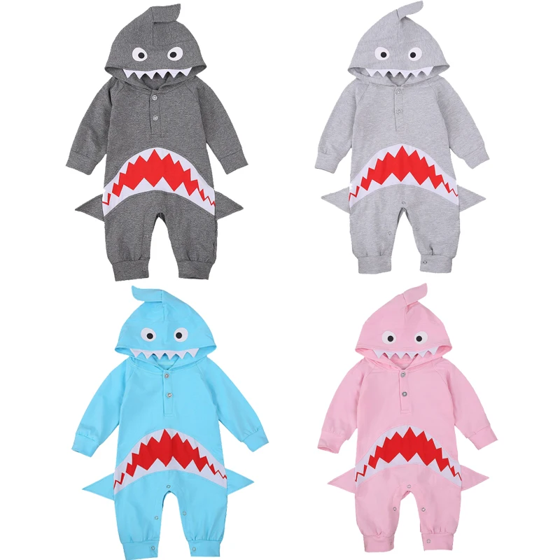 Комбинезон с капюшоном в виде акулы для новорожденных мальчиков и девочек 0 12
