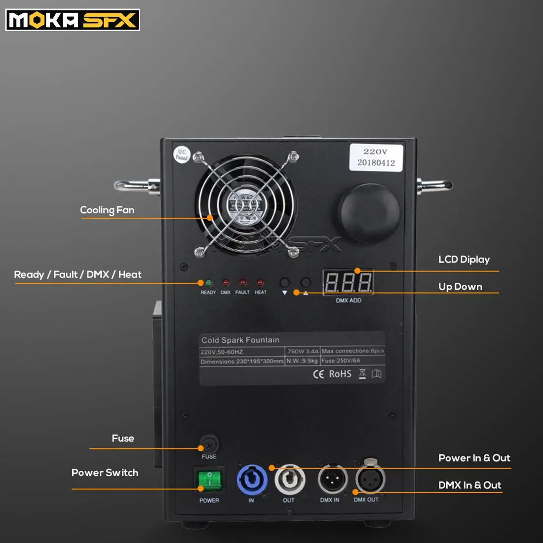 Черно белый фонтан 750 Вт аппарат холодной свечи DMX512 пульт дистанционного
