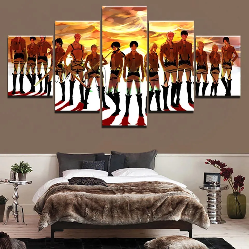 HD печатает украшение дома 5 шт. атаки на Титанов Картины настенные художественные