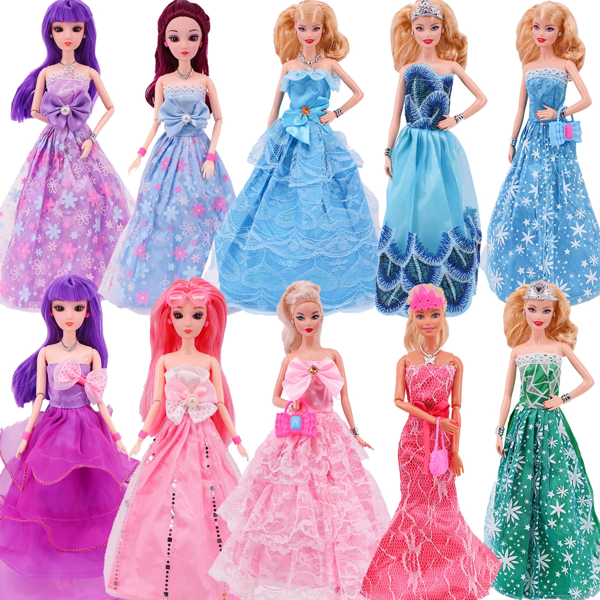 

Barbies 5Pcs=1 Evening Dress+4 Piece Random Accessories For 11.5inch Barbies Doll Cocktail Daily Casual Clothing Accessories