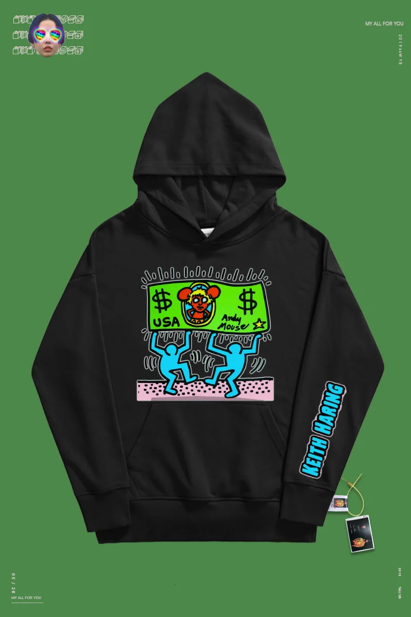 Осенняя одежда свитер шалость хип хоп классический свободный балахон Кит Харинг