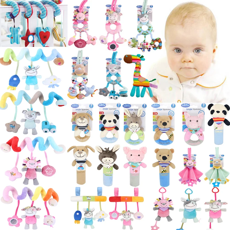 

40 Types Plush Infant Toys Baby Crib Bed Spiral Rattle Animal Handbells Rattles Handle Toys Stroller Hanging Teether Baby Toys