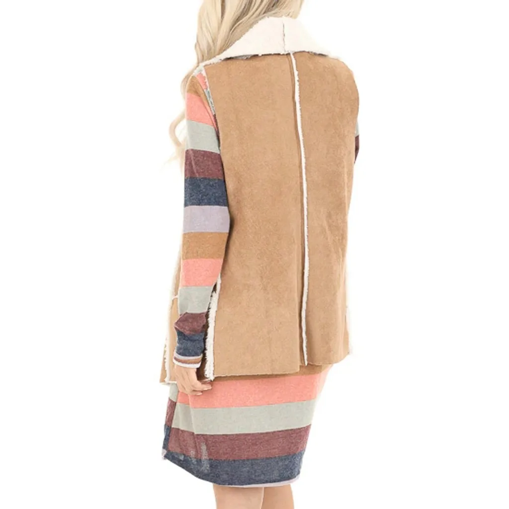 Винтажный женский замшевый жилет теплые флисовые осенне зимние куртки с