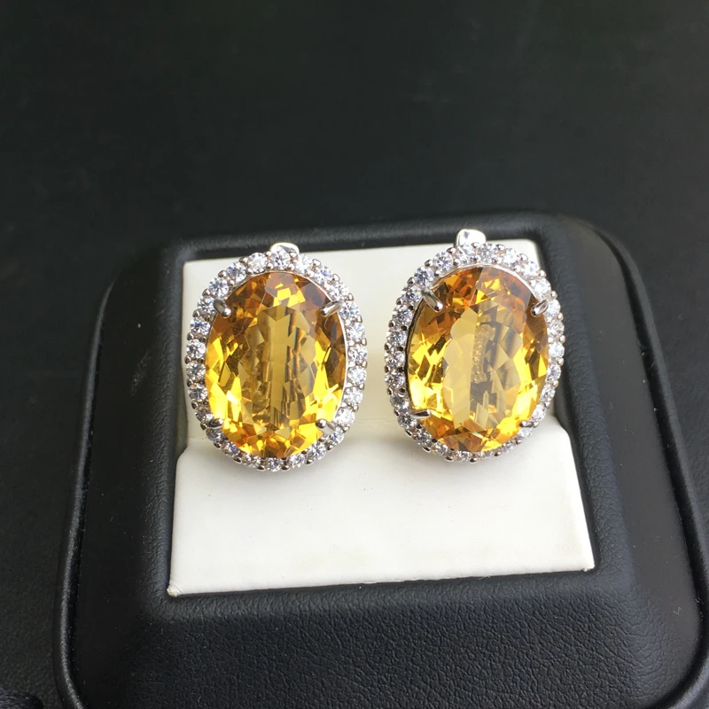 Женские серьги с цитрином CSJ благородные из стерлингового серебра 925 пробы 12*16 мм