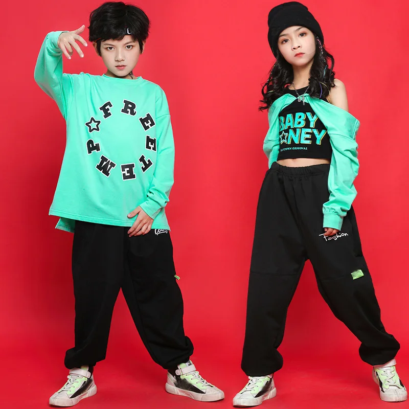 

Kids Hip Hop Clothing Outfits Girls Crop Tops Sweatshirt Cargo Pants Boys Jazz Dance Costumes Dancing Clothes Outfits XS1211