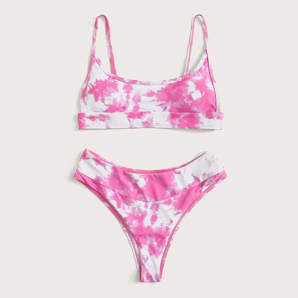 

Tie Dye High Leg Bikini Women Two Piece Swimwear Marble Pattern Bikini Set Sexy Swimsuit Summer Beach Bathing Suit