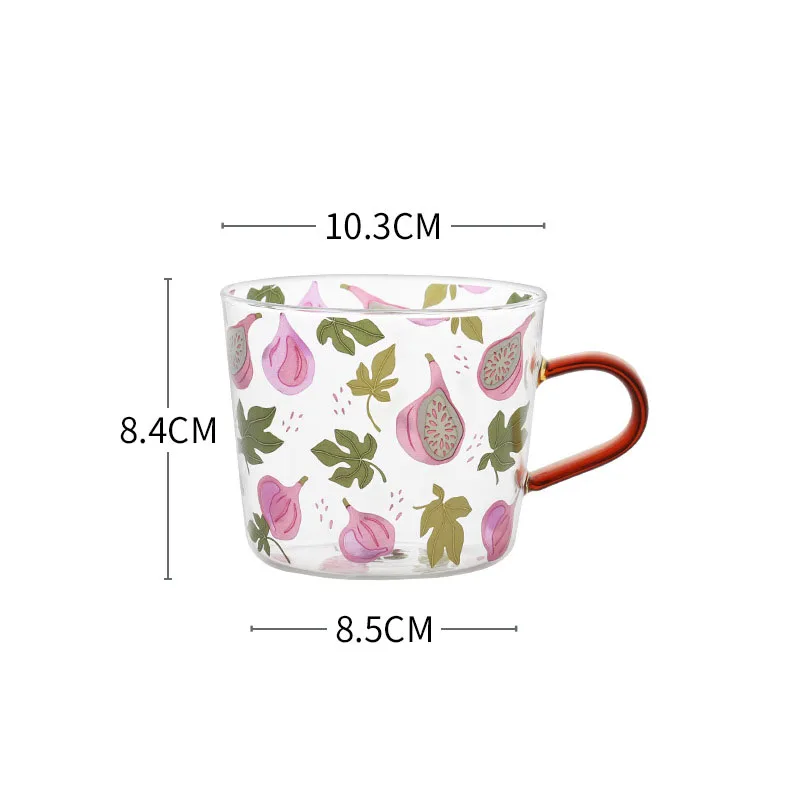 

500ml Heat Resistant Glass With Handle High Boron Silicon Domestic Fruit Print Pattern Mug Yogurt Oatmeal Breakfast Cup