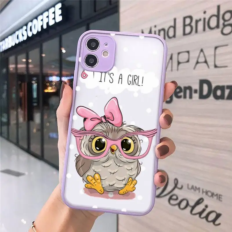 

Baby Cute Owl Phone Cases Matte Transparent for iPhone 7 8 11 12 s mini pro X XS XR MAX Plus cover funda