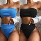 Комплект бикини женский, пикантный, с завышенной талией, без бретелек, с топом на груди, однотонный купальник, Бразильская пляжная одежда, бикини