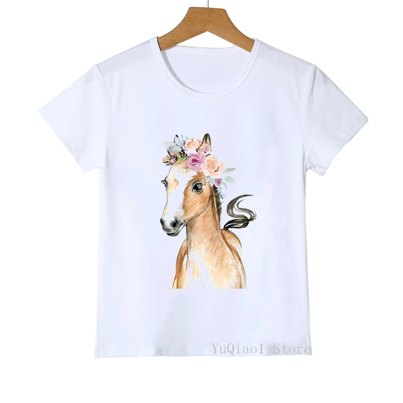 Детская футболка с акварельным принтом Love Horse Белая Летняя животных милая