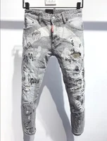 dsquaren2 mens fashion trend patch applique washed frayed hole painted slim fit slim jeans mens jeans a339
