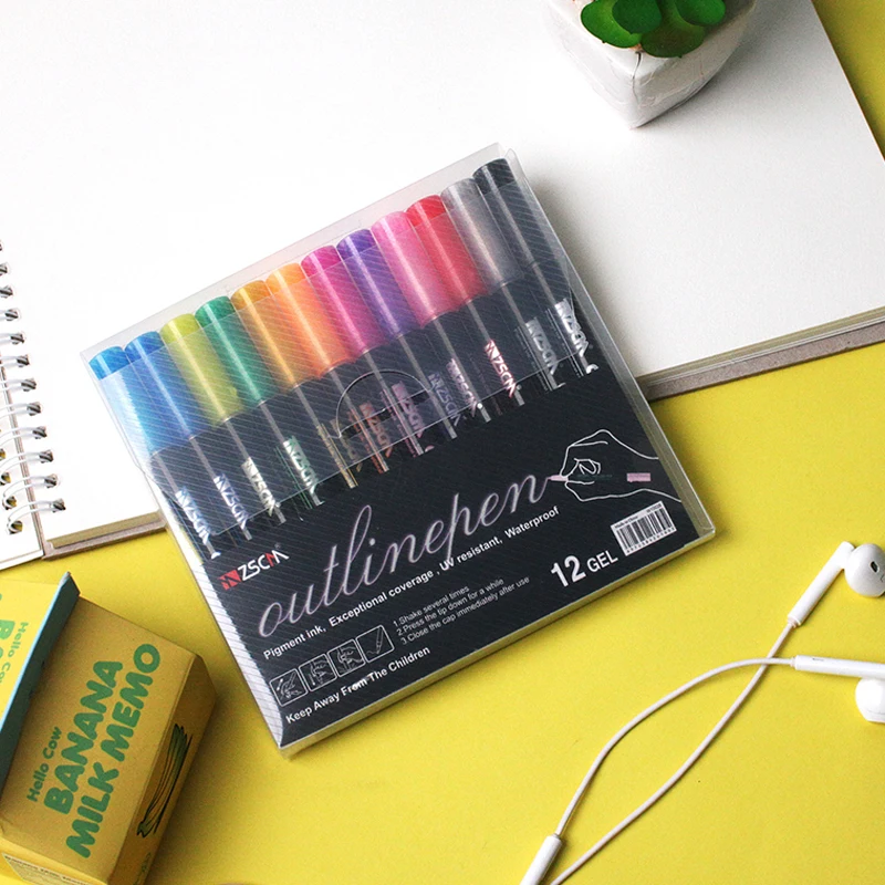

12-color double-line outline pen gold glitter pen student hand-painted adult graffiti pen marker pen color marker pen