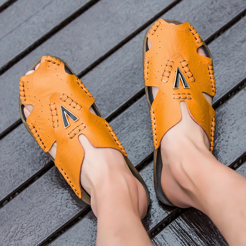 Мужские тапочки натуральная кожа повседневная обувь большие размеры 38 48