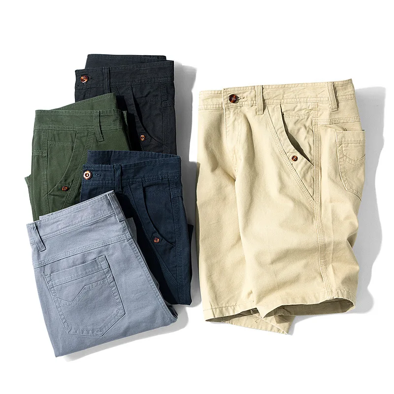 

Summer Cargo Shorts Men Casual Streetwear Solid Color Mid-waist Mens Shorts Pure Cotton Breathable Knee Length Short Homme 30-38
