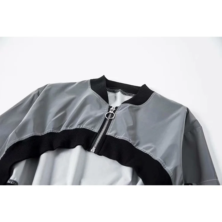 European American Style Short Sexy Jackets Hip Hop Sweet Girl Reflective Coat Loose Solid Sports Streetwear Zip Top 2021 New