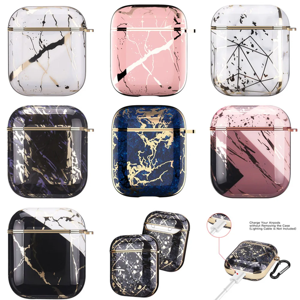 

Earphone Case For AirPods 2 Pro Cases Electroplated Marble Cute Gold Glossy Hard Protective Cover for AirPod 2 1 Air Pods Coque