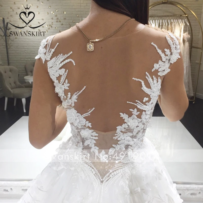 Роскошное бальное платье свадебное платье Swanskirt I215 с открытыми плечами с аппликацией свадебное платье без спинки Принцесса суд Поезд Vestido de Noiva