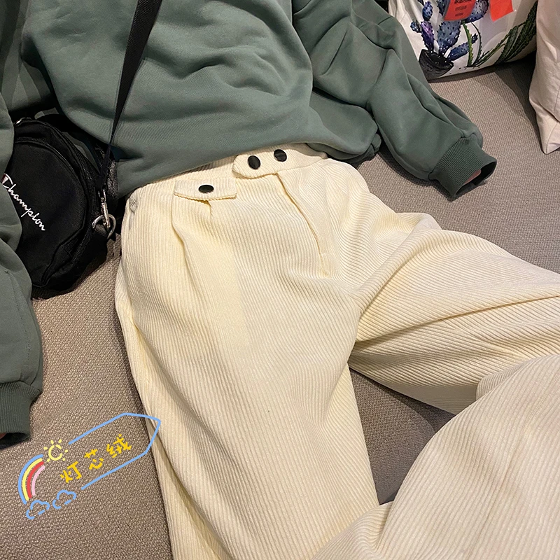 

Зимние Утепленные вельветовые брюки, мужские теплые модные ретро брюки с широкими штанинами, Мужская Уличная одежда, Свободные корейские п...