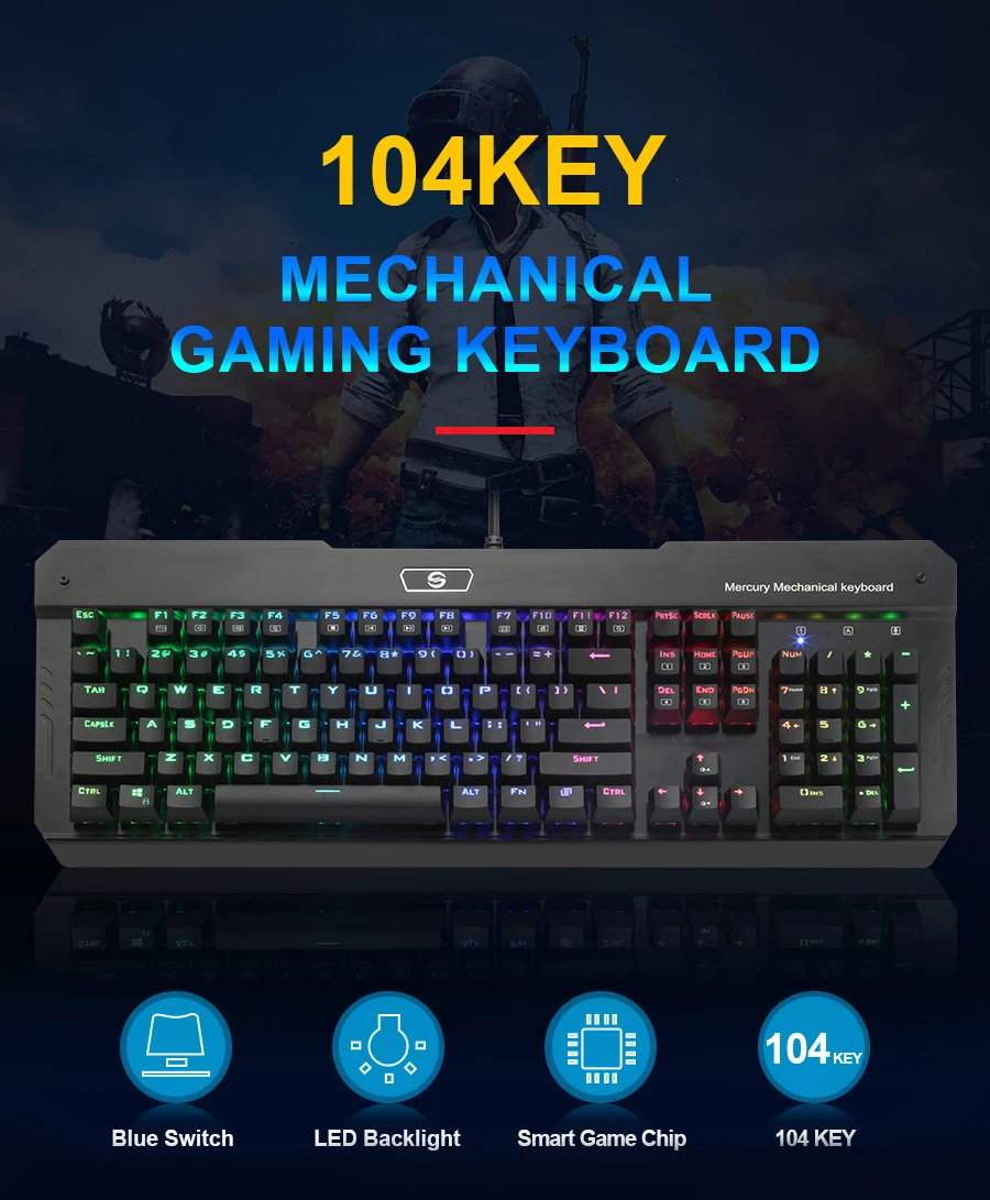 Rocketek R580 RGB Алюминиевый USB Механическая игровая клавиатура синий переключатель со светодиодной подсветкой 104 ключ анти-ореолы проводной ПК компьютерный геймер