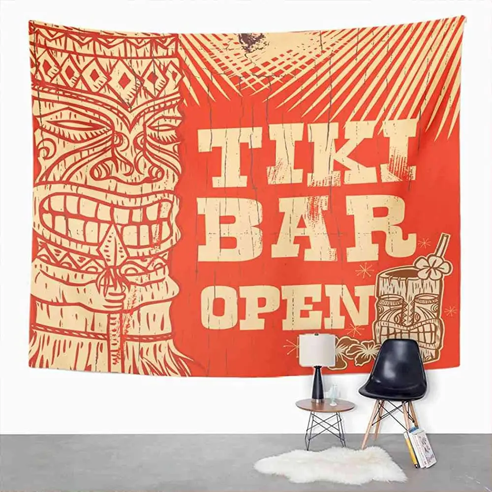 

Qamida оранжевый гобелен винтажный деревянный знак Тики Бар открытый пляж гобелен для спальни декор комнаты настенный художественный гобелен