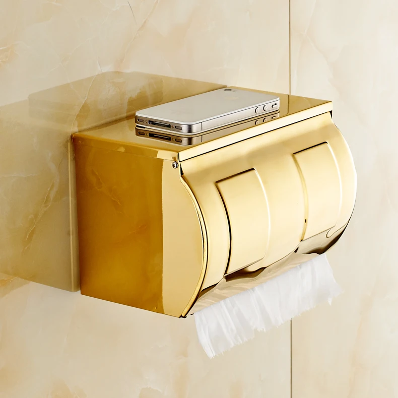 

Stainless Steel Bathroom Paper Phone Holder with Shelf Bathroom Mobile Phones Gold Towel Rack Toilet Paper Holder Tissue Boxes