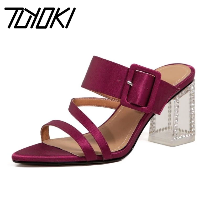 

Женские вечерние соножки на толстом высоком каблуке, со стразами, Размеры 33-40, летние, пряжки для тапочек