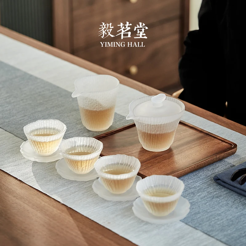 

Стеклянный чайный сервиз MCJ, стеклянный китайский чайный сервиз gaiwan, чайная чашка, стеклянный чайный сервиз с текстурой лая