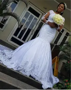 Long Sleeves African Mermaid Wedding Dresses 2021 Appliques Tulle Wedding Gowns Vestidos De novia Beaded Bridal Dresses custom m