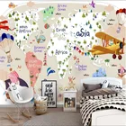 Настенная роспись в скандинавском стиле, 3D Мультяшные животные, самолёт, Карта мира, фоновые обои для детской комнаты, 3D обои, домашний декор