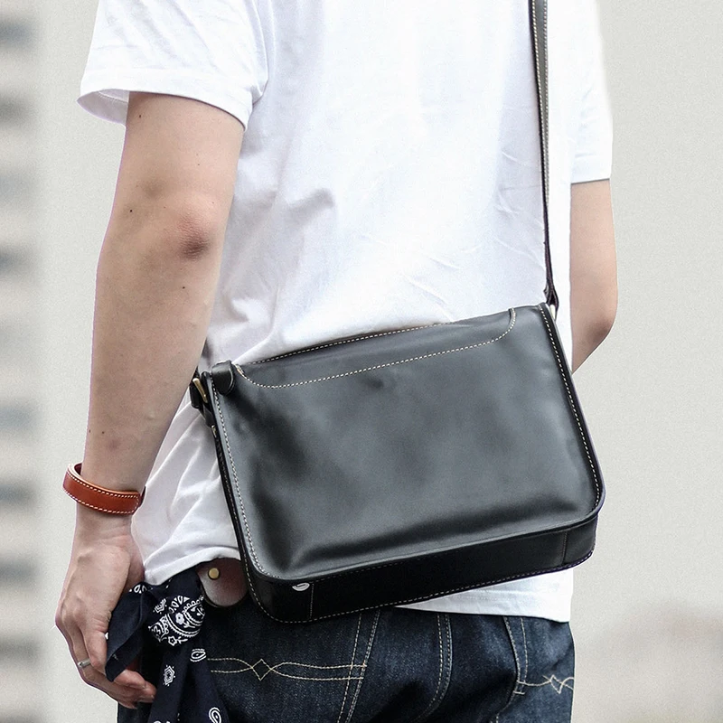 Винтажная сумка-мессенджер из натуральной кожи с натуральным лицевым покрытием