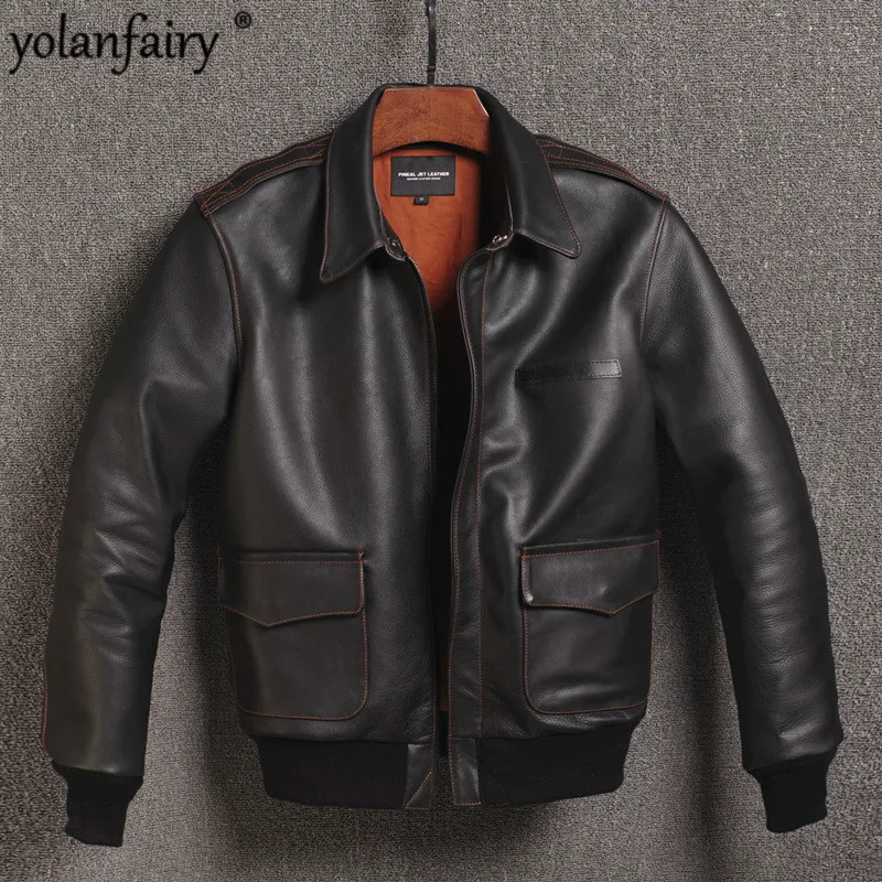 

2020 Genuine Cow Leather Jacket Men Spring Autumn Mens Vintage Short Cowhide Coat Real Leather Jackets 16301833M02-9 YY413