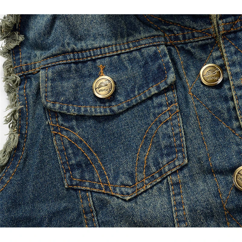 Мужская приталенная джинсовая жилетка жилет для езды на мотоцикле рваная куртка