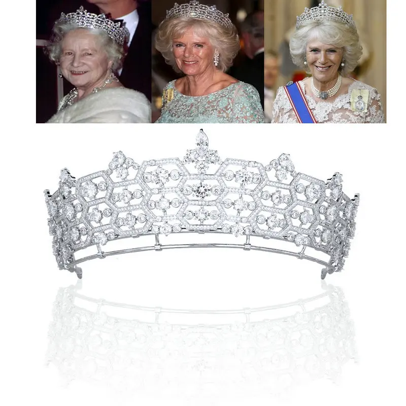 

British Royal Family Camilla Princess Greville Luxury Tiara Zircon Crown Bride Retro Wedding Headdress Head Accessories Women