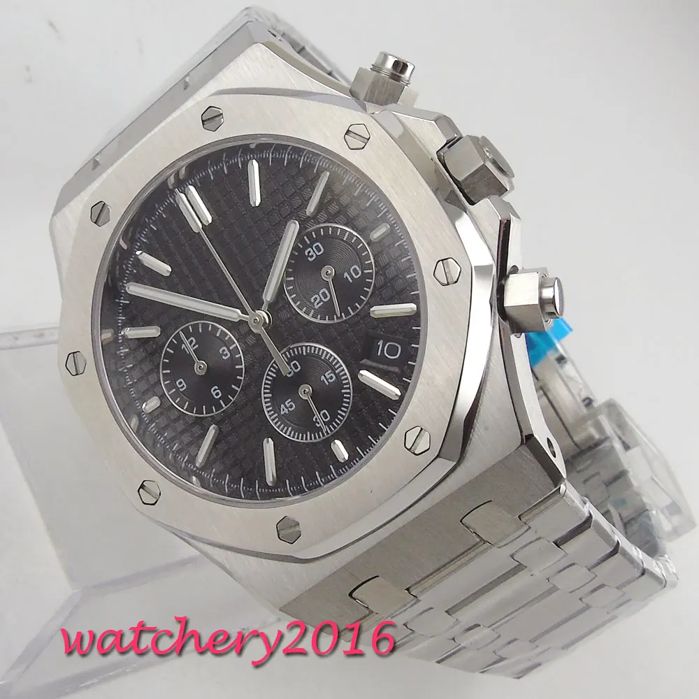 42 мм corgeut черный циферблат часы Полный сапфировое стекло нержавеющая сталь