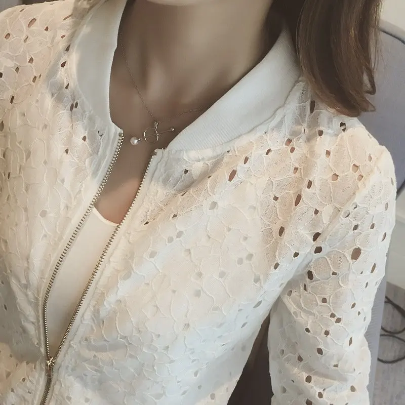 Женская тонкая летняя куртка 2019 белая кружевная Солнцезащитная одежда с длинным