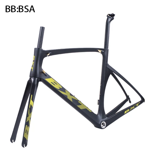 bxt yellow logo BXT дороги углерода Велосипеды рама углеродного 700c Bicicleta углерода велосипед Рама V-тормоза дорожный велосипед набор Рам 49/52/54/56 см - Цвет: bxt yellow logo