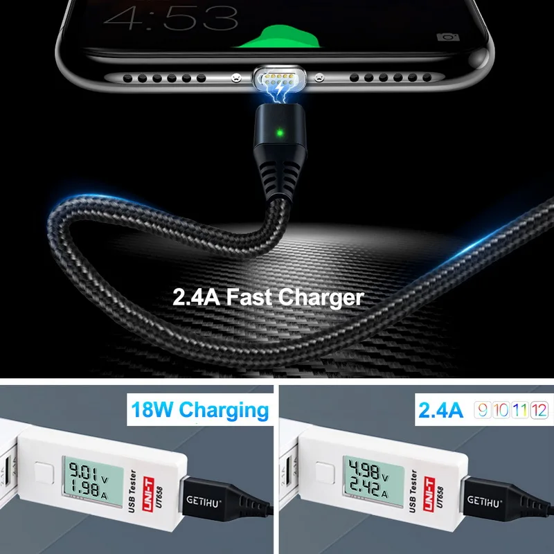 Магнитный кабель GETIHU 3,0 A для быстрой зарядки iPhone X 8 samsung Quick Charge Micro usb type C Магнитный зарядный шнур для передачи данных