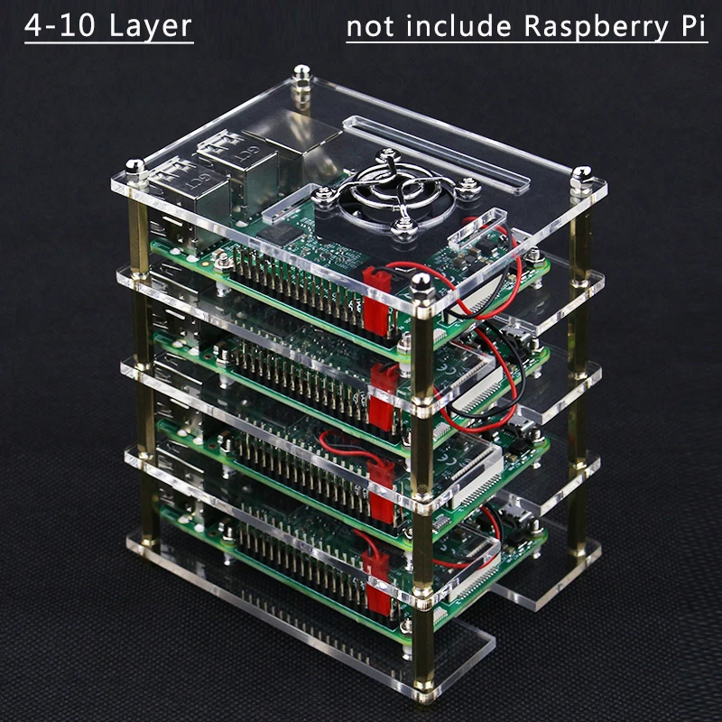 Чехол для Raspberry Pi 4 чехол 5 6 7 8 9 10 слоев акриловый + охлаждающий вентилятор с