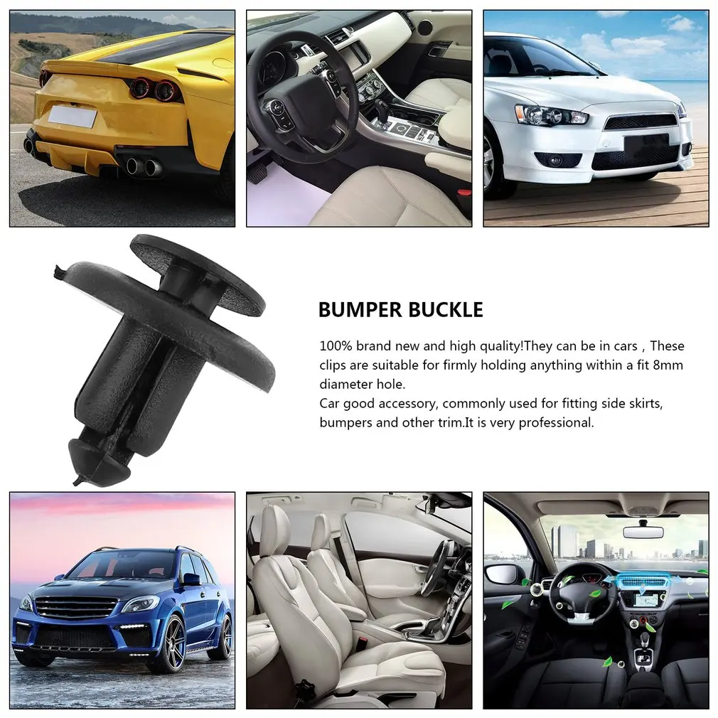 50 Pcs 8mm Universal Automobile Bumpers Hole Plastic Push Screw Rivet Panel Fixings Clips Black 13905 For Mazda Renault | Автомобили и
