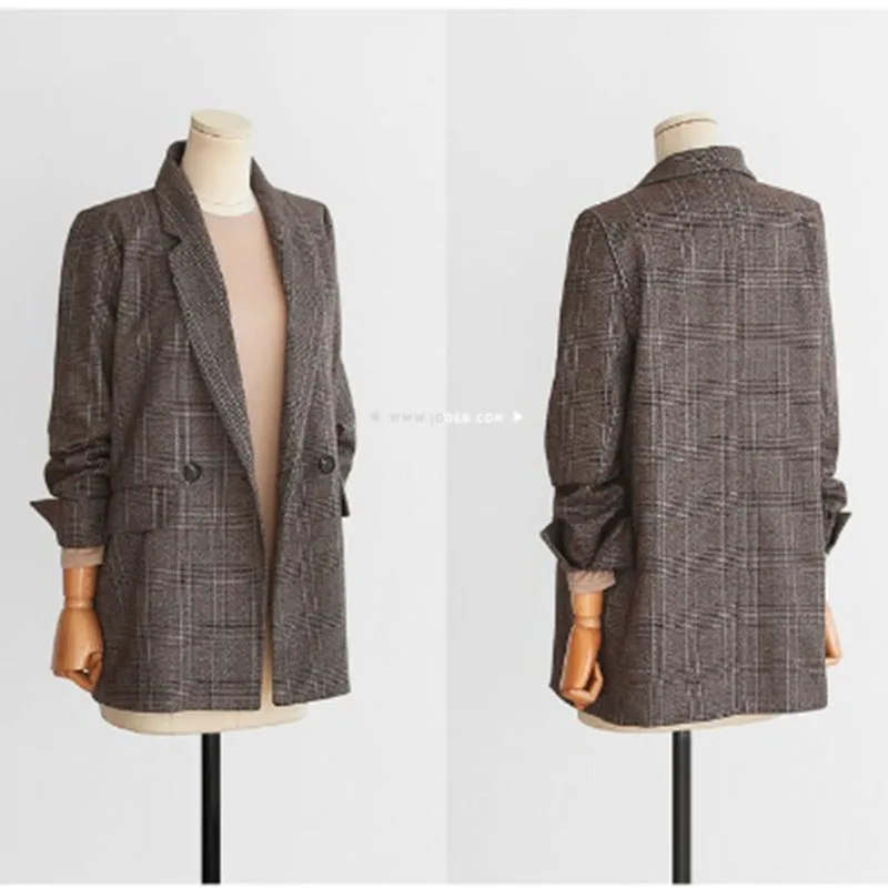 Autumn Blazer Women 2020 New Plaid Korean Jackets Long Sleeve Notched Vintage Casual Fashion Office Coats Plus Size 4XL 5XL |