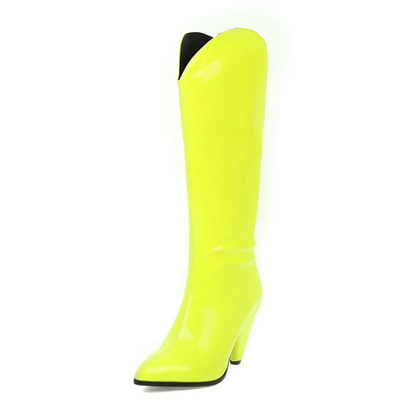 Женские высокие сапоги до колена розовые красные оранжевые желтые черные на