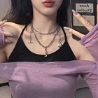 Цепь массивная Женская в готическом стиле, многослойное ожерелье с подвесками-бабочками, цвет серебро, стразы, эстетическое Ювелирное Украшение